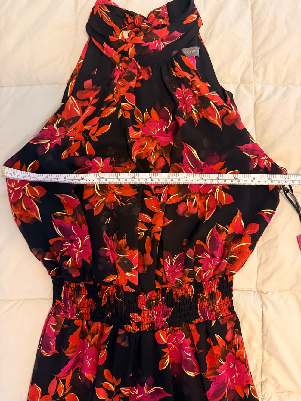 Vince Camuto Black Halter Jumpsuit with Red & Pink Floral Print Size S NWT - Picture 12 of 16